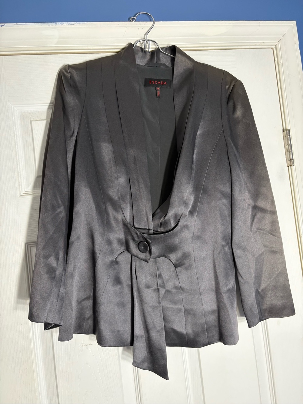 Escada Gray Satin Tie-Front Blazer
